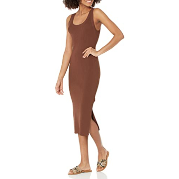 The Drop Women's Yasmin Rib Midi Sweater Tank Dress, Chocolate, L