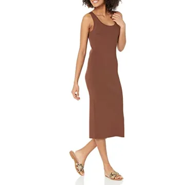 The Drop Women's Yasmin Rib Midi Sweater Tank Dress, Chocolate, L