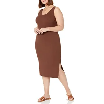 The Drop Women's Yasmin Rib Midi Sweater Tank Dress, Chocolate, L