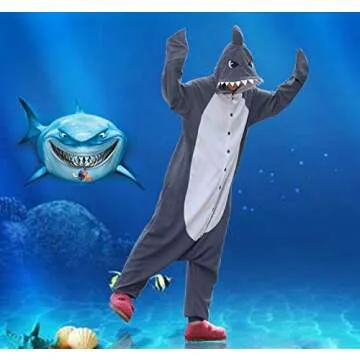 WOTOGOLD Gray Shark Pajamas for Adults - Cozy Cosplay Costume