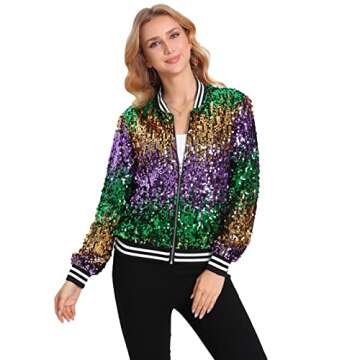Yutuwomsfushi Womens Sequin Bomber Jackets Mardi Gras Jacket Sparkly Outfit Sequined jacket Glitter ...