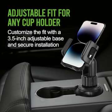 Cellet Car Phone Holder Mount - Adjustable 6.5-Inch Cup Holder Design for Smartphone Convenience
