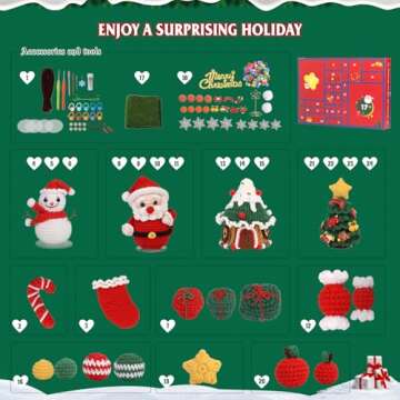 Pnytty Christmas Crochet Kit for Beginners Adults Knitting Starter Kit 24 Different Designs with Step-by-Step Video Tutorials Easy Knitting Soft Yarn Surprise Box Crochet Kit for Holiday Gift