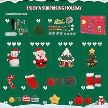 Pnytty Christmas Crochet Kit for Beginners Adults Knitting Starter Kit 24 Different Designs with Step-by-Step Video Tutorials Easy Knitting Soft Yarn Surprise Box Crochet Kit for Holiday Gift