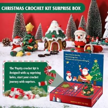 Pnytty Christmas Crochet Kit for Beginners Adults Knitting Starter Kit 24 Different Designs with Step-by-Step Video Tutorials Easy Knitting Soft Yarn Surprise Box Crochet Kit for Holiday Gift