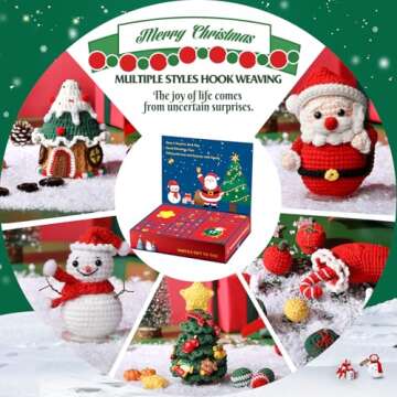 Pnytty Christmas Crochet Kit for Beginners Adults Knitting Starter Kit 24 Different Designs with Step-by-Step Video Tutorials Easy Knitting Soft Yarn Surprise Box Crochet Kit for Holiday Gift
