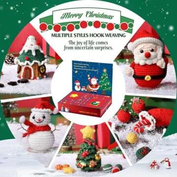 Pnytty Christmas Crochet Kit for Beginners Adults Knitting Starter Kit 24 Different Designs with Step-by-Step Video Tutorials Easy Knitting Soft Yarn Surprise Box Crochet Kit for Holiday Gift