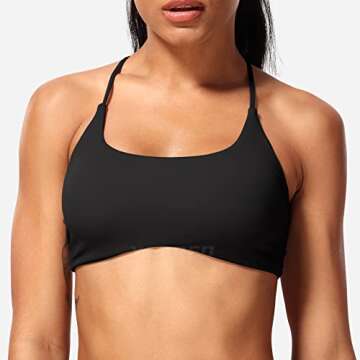 YEOREO Cream Backless Sports Bra Women's Workout Sports Bra Criss Cross Back Bra Strappy Yoga Bra with Removable Cups Black S