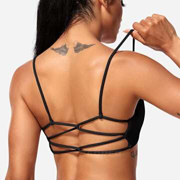 YEOREO Cream Backless Sports Bra Women's Workout Sports Bra Criss Cross Back Bra Strappy Yoga Bra with Removable Cups Black S
