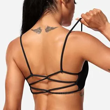 YEOREO Cream Backless Sports Bra Women's Workout Sports Bra Criss Cross Back Bra Strappy Yoga Bra with Removable Cups Black S