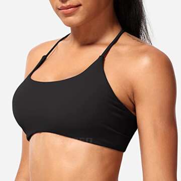 YEOREO Cream Backless Sports Bra Women's Workout Sports Bra Criss Cross Back Bra Strappy Yoga Bra with Removable Cups Black S