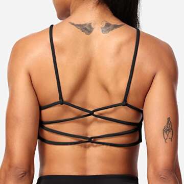 YEOREO Cream Backless Sports Bra Women's Workout Sports Bra Criss Cross Back Bra Strappy Yoga Bra with Removable Cups Black S