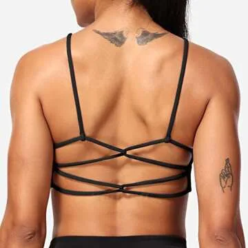 YEOREO Cream Backless Sports Bra Women's Workout Sports Bra Criss Cross Back Bra Strappy Yoga Bra with Removable Cups Black S