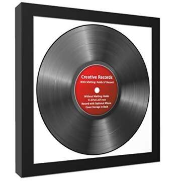 CreativePF [lp12.5x12.5bk-w] LP Vinyl Record Album Frame Display with White Mat, LP Record Insert, G...