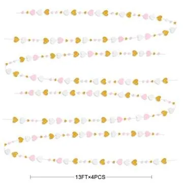 Valentine’s Day Party Decorations Pink and Gold White Love Heart Garland Hanging Paper Streamer fo...