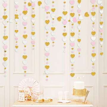 Valentine's Day Pink and Gold Heart Garland Decoration