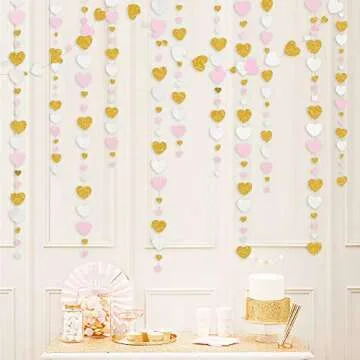 Valentine's Day Pink and Gold Heart Garland Decoration