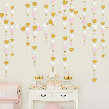 Valentine's Day Pink and Gold Heart Garland Decoration