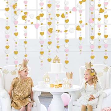 Valentine's Day Pink and Gold Heart Garland Decoration