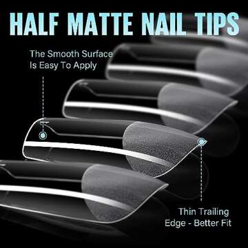 TOMICCA Soft Gel Nail Tips, 504pcs Medium Square Half Matte Nails Full Cover Acrylic Pre Shape, 12 Sizes Press on Clear Soft Gel Fake Nail Tips for Nail Extension Art Home DIY Nail Salon