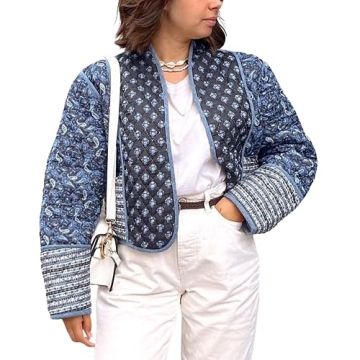 Omoone Women's Cropped Floral Quilted Jacket for Elegant Comfort