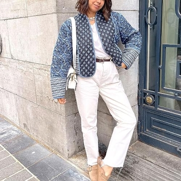 Omoone Women's Cropped Floral Quilted Jacket for Elegant Comfort