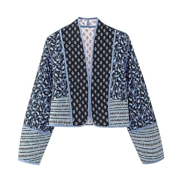 Omoone Women's Cropped Floral Quilted Jacket for Elegant Comfort