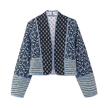 Omoone Women's Cropped Floral Quilted Jacket for Elegant Comfort