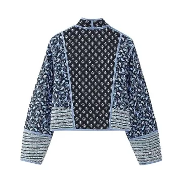 Omoone Women's Cropped Floral Quilted Jacket for Elegant Comfort