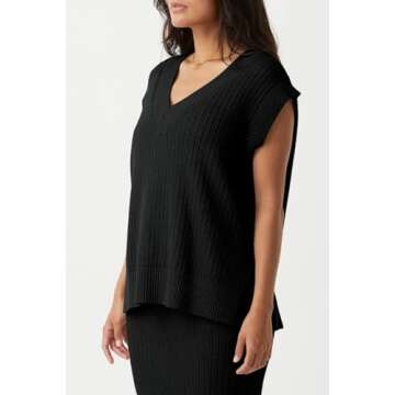 Saodimallsu Womens V Neck Sweater Vest Oversized Ribbed Knit Sleeveless Casual Loose Fit Pullover Ta...