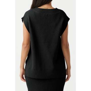 Saodimallsu Womens V Neck Sweater Vest Oversized Ribbed Knit Sleeveless Casual Loose Fit Pullover Tank Top Black