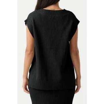 Saodimallsu Womens V Neck Sweater Vest Oversized Ribbed Knit Sleeveless Casual Loose Fit Pullover Tank Top Black