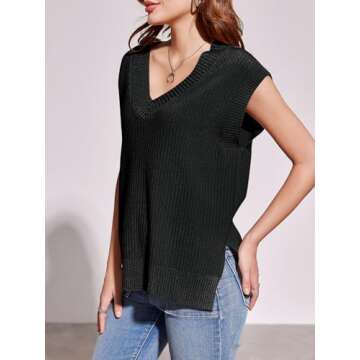 Saodimallsu Womens V Neck Sweater Vest Oversized Ribbed Knit Sleeveless Casual Loose Fit Pullover Tank Top Black