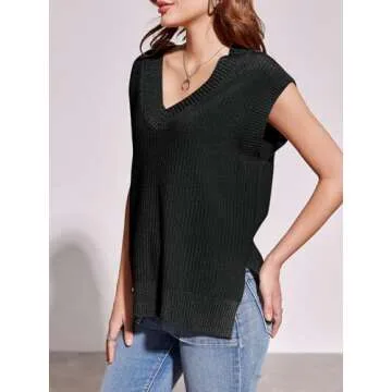 Saodimallsu Womens V Neck Sweater Vest Oversized Ribbed Knit Sleeveless Casual Loose Fit Pullover Tank Top Black