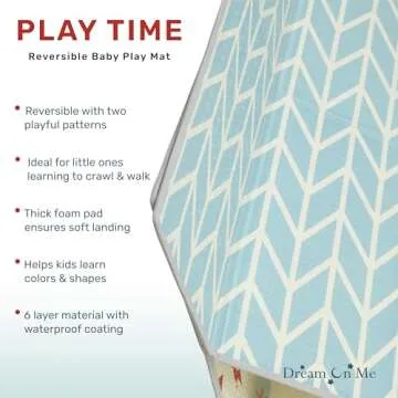 Dream On Me Play Time Reversible Baby Playmat, Foldable Extra Large Thick Foam Crawling Playmats for Toddlers, Waterproof Portable Playmat for Babies