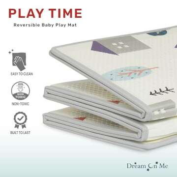 Dream On Me Play Time Reversible Baby Playmat, Foldable Extra Large Thick Foam Crawling Playmats for Toddlers, Waterproof Portable Playmat for Babies
