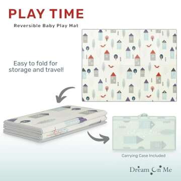 Dream On Me Play Time Reversible Baby Playmat, Foldable Extra Large Thick Foam Crawling Playmats for Toddlers, Waterproof Portable Playmat for Babies