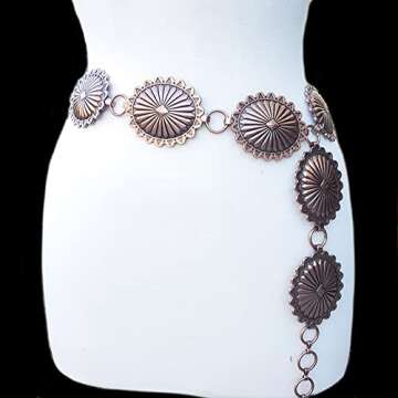 Emulily Western Concho Chain Link Belt for Fashion
