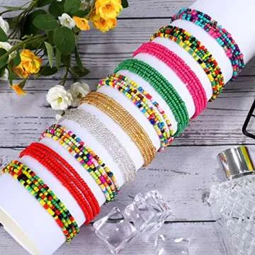 URATOT 10 Pieces Waist Beads Chain with Box Colorful Body Chain Belly Bead Summer Bikini Jewelry for Women, Girl
