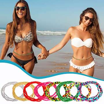 URATOT 10 Pieces Waist Beads Chain with Box Colorful Body Chain Belly Bead Summer Bikini Jewelry for Women, Girl