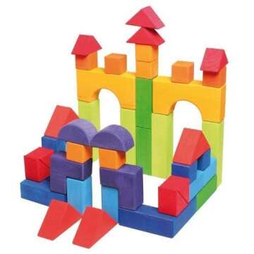 Grimm's Large Standard Building Set - Wooden Modular Blocks, 46 Pieces in 17-inch Storage Tray (4x4 Size)