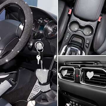 24 PCS Bling Car Accessories Set for Women Bling Steering Wheel Cover Dual USB Car Port Car Phone Mo...