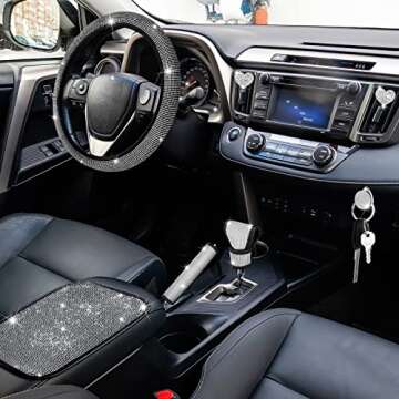 24 PCS Bling Car Accessories Set for Women Bling Steering Wheel Cover Dual USB Car Port Car Phone Mount Holder Rear View Mirror Cover Center Console Cover Rhinestone Seat Belt Pads for Car Decor