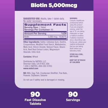 Natrol Beauty Biotin 5000mcg for Hair Skin Nails Energy