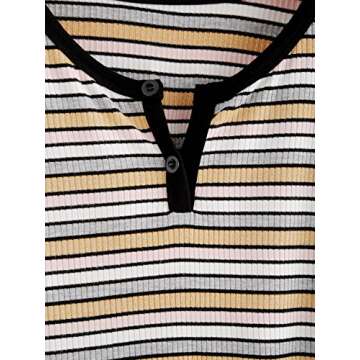 DIDK Women's Contrast Neck Rib Knit Striped Crop Tee Top Multicolor XS