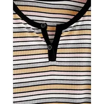 DIDK Women's Contrast Neck Rib Knit Striped Crop Tee Top Multicolor XS