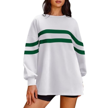 Panadila Womens Oversized Striped Sweatshirt Cozy Pullover Top