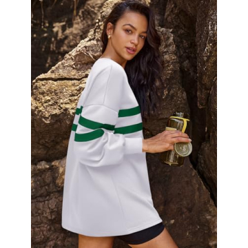 Panadila Womens Oversized Striped Sweatshirt Cozy Pullover Top