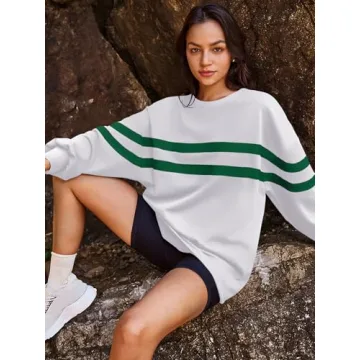 Panadila Womens Oversized Striped Sweatshirt Cozy Pullover Top