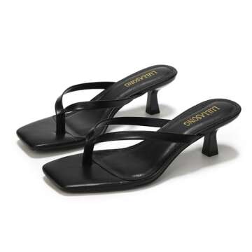 LULLASONG Women's Black Kitten Heels Sandals Square Open Toe Flip Flop Heels 1.8-2 Inch Heeled Sandals for Women